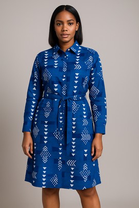 Robe chemise manches longues en wax