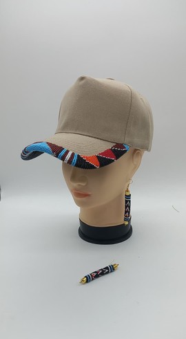 Beige Beaded Cap | Handmade African Beaded Hat | Baseball Cap with Beadwork