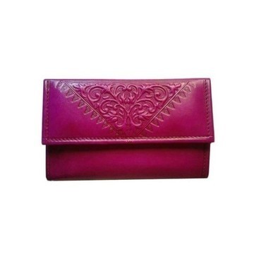 Grande Vente! Portefeuille en cuir véritable rose avec motifs brodés fait main par des artisans
