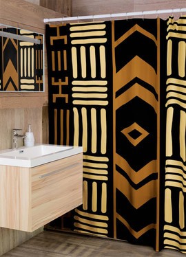 Black and Gold Shower Curtain Ethnic Print (MORE SIZES AVAILABLE)