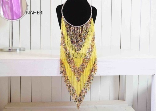 African Beaded Fringe Necklace | Handmade jewelry | Romantic tribal Necklace