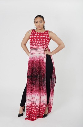 Pink Multicolor Ombre Sleeveless Halter High Slit Tunic Top