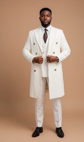 Ensemble manteau long et costume blanc crème