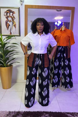 Luxury Ankara Wide-Leg Pant Set for Women – Elegant African Fashion Outfit
