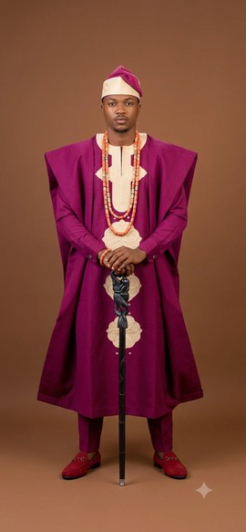 Royal Magenta and Cream Embroidered Agbada Ens