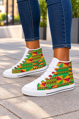 Kente Print Women's Classic High Top Canvas Shoes | African Print High Top Sneakers