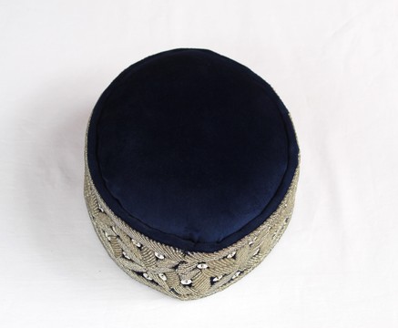 Velvet Stoned Crown Wedding Hat, Traditional Beaded Cap, African Mens Hat, African Wedding Hat