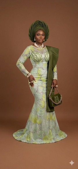 Robe en dentelle verte à motifs