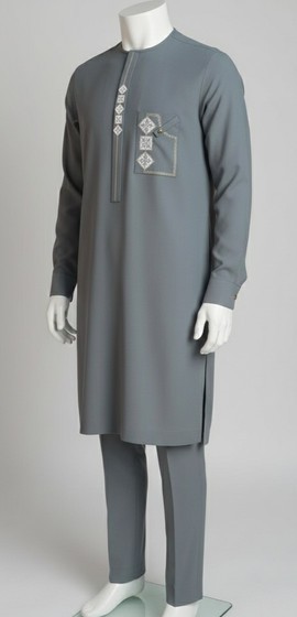 Tunique traditionnelle grise élégante, caftan