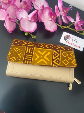 Large imitation leather and Wax “Bogolan” wallet