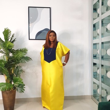 Mikado Silk dress kaftan adorned with fugu