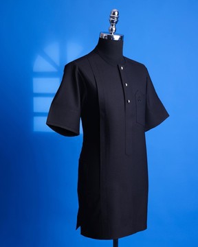 A Jorgecarli, charcoal black, invisible square patterns, front flap kaftan
