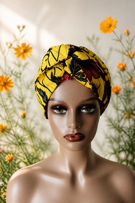 BONNET FOULARD EN WAX MOTIF : FLEUR D'HIBISCUS