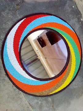 Beaded mirror decor,Wall hangings, beaded dressing leather mirror , Wall decor