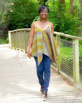 Top in african fabric pagne wax Top African printed Ankara with ruffle