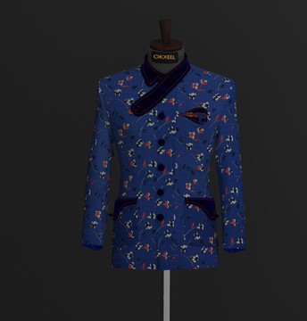 FLOWER BLUE TWEED MODERN SAFARI SUIT..........BEST SELLER