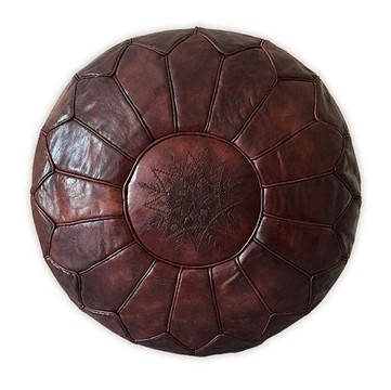 Pouf en vrai cuir naturel Noir pour salon