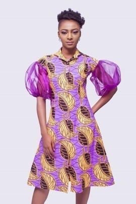 African Print and Organza Dress, Ankara Dress,  African Womens Dress, African Dress