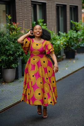 ADESUA BROWN AND PINK DRESS