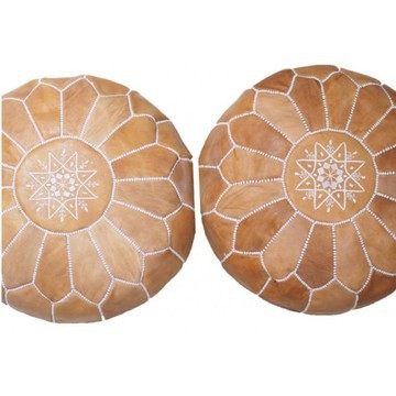 Ensemble de deux poufs en vrai cuir naturel Marron et Noir pour salon