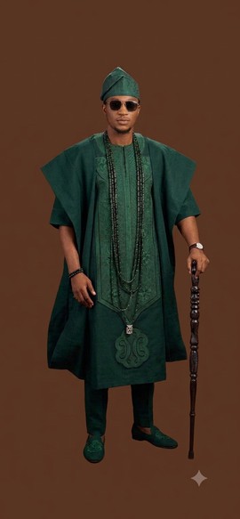 Ensemble agbada tissé vert émeraude impérial
