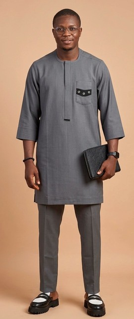 Ensemble de tenue sénateur pour homme, kaftan africain et pantalon avec poche à boutons, tenue traditionnelle classique