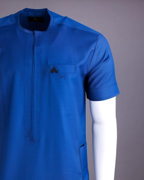 A Lapis Blue, Zipline with connected square and triangle African Kaftan