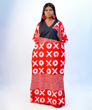 African Ankara Wax Robe Boubou Maxi dress (Red/Black)