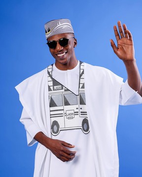 A white, danfo embroidery details agbada