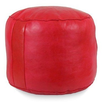Large pouffe in real Red Natural leather