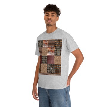 African Vibes: Bogolan Summer Men's grey T-Shirt with Distinctive Print Style