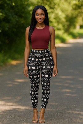 Legging à imprimé tribal avec cauris africains, noir et blanc