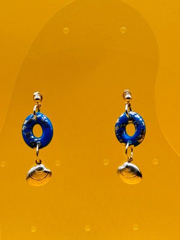PRIMAL24-04 : Boucles d'oreille ovale Or &amp; Bleu océanique