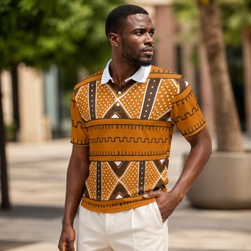 Bold African Tribal Print Men's Heavyweight Polyester Polo Shirt | Contemporary African Fashion