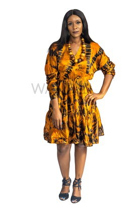 African Print Adire Dress, Adire Silk Dress, Gift for her, African Clothing for Women, African Dress