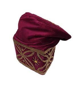 Wine Red Velvet Fila Cap, Embroidered Yoruba Wedding Groom Hat