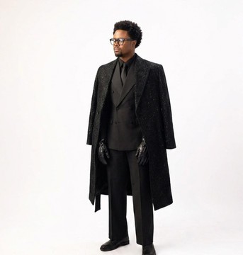 Black Double-Breasted Suit with Speckled Overcoat
