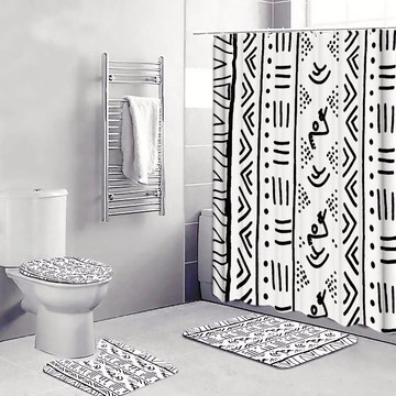 (4 Piece) - African American Bathroom Sets Mud Cloth White (MORE SIZES AVAILABLE)