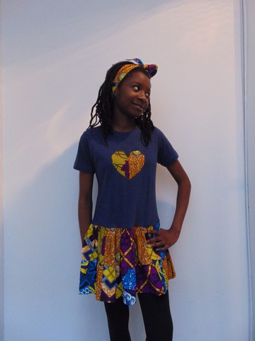 Tee-shirt customisé TUNIQUE-ROBE Fait Main Wax avec Bandeau assorti