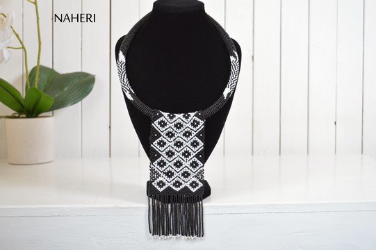 African beaded necklace | Zulu tribal handmade necklace | Aztec design