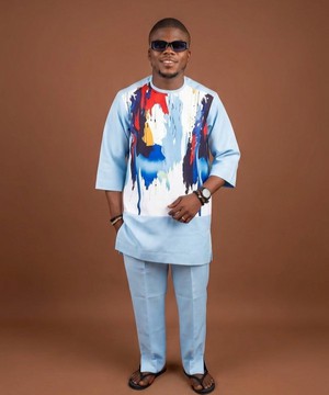 Light Blue Dashiki with Abstract Art Print