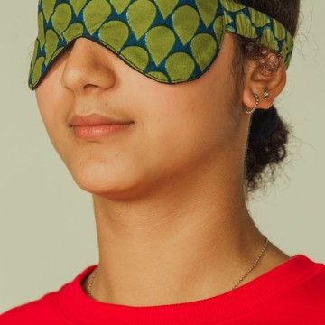 Masque De Sommeil Confort Tissue En Wax Paon Réversible Fabriqué à La Main