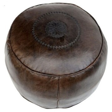 Grand pouf en vrai cuir Naturel Rouge