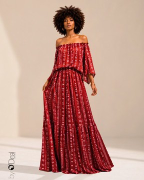 Maxi jupe stretch et son top cache bustier asymétrique