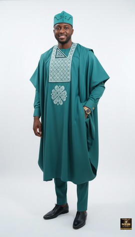 Green Agbada set with cap