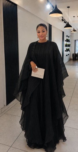 Élégante robe kaftan noire en mousseline | Robe longue africaine de luxe