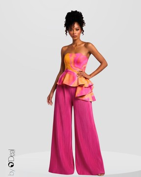 Ensemble pantalon soie plissé et son top bustier