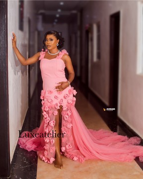 Pink dress, long pink dress, prom dress, pink dress with train