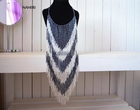 African Beaded Fringe Necklace | Handmade jewelry | Romantic tribal Necklace