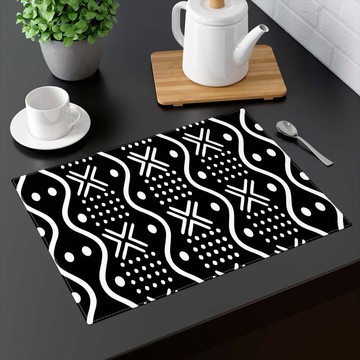 (TWO PIECES) Tabletop Placemat Afrocentric Symbolic Print Black (MORE SIZES AVAILABLE)